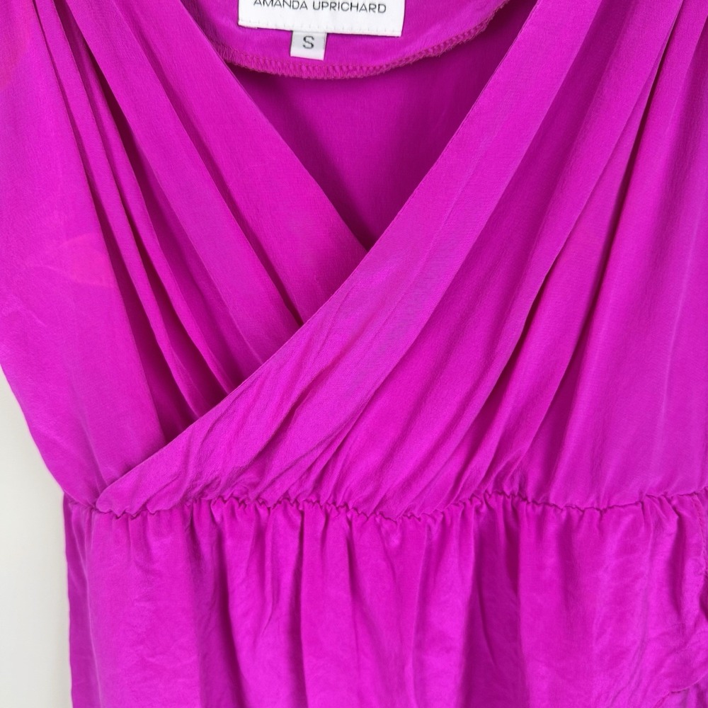Amanda Uprichard 100% Silk V-Neck Top Blouse Pink Ruffle Accents Sz S - Picture 8 of 12